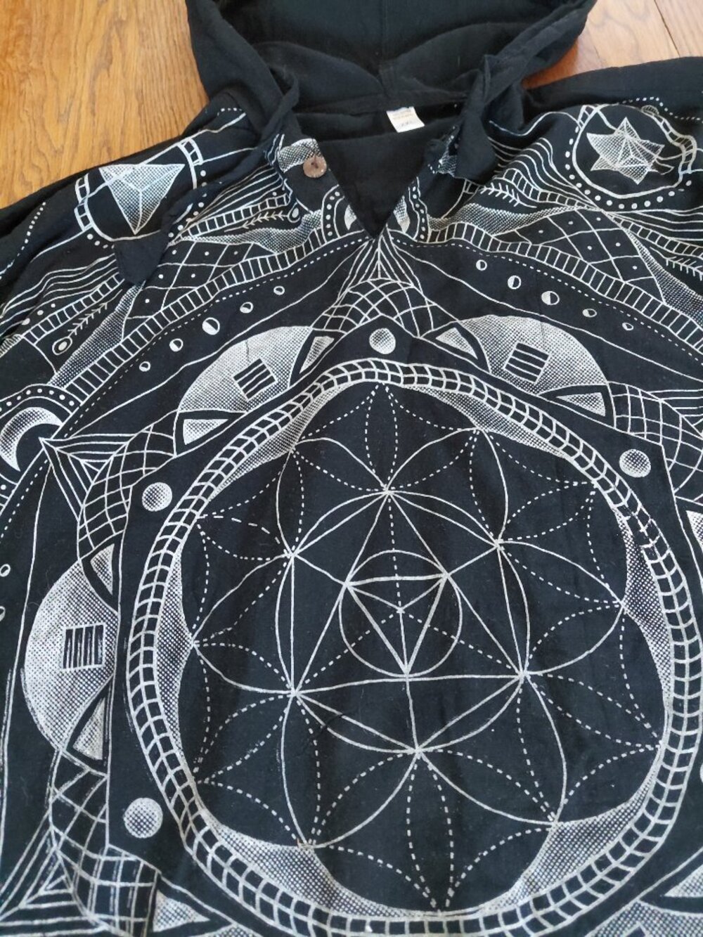 Boho Hippie Hoodie Flower of Life Handmade Himalayan Cotton Sacred Geometry XL - Picture 3 of 4